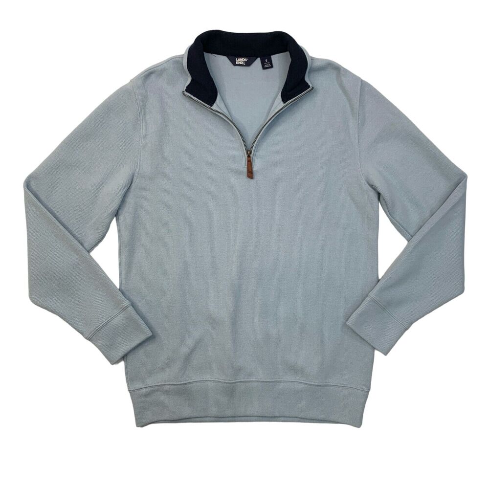 Lands End Sweatshirt Mens S Small Prairie Sky Quarter Zip Pullover Cotton Blend